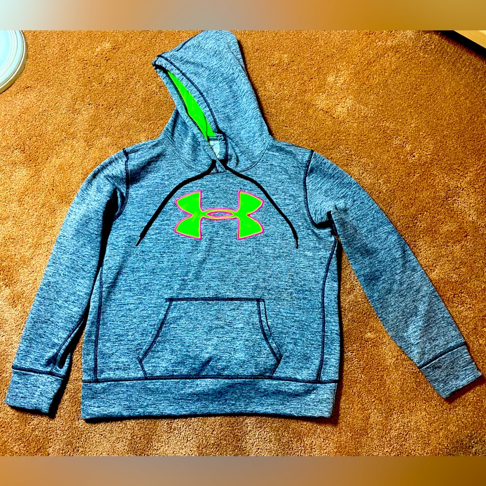 Under Armour Fleece Hoodie - Women’s - Gray, Neon Yellow logo w/ Pink outline